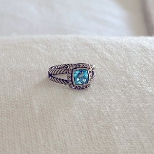 David Yurman Petite Albion Ring with Blue Topaz and Pave Diamonds